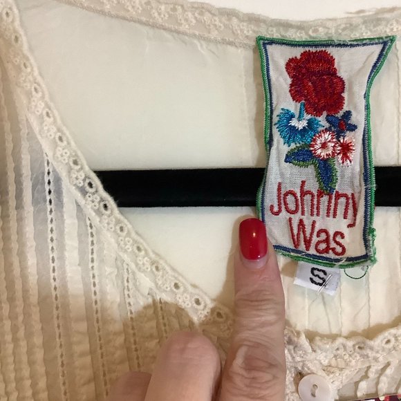 Johnny Was tan long sleeve lacey blouse size small - Picture 6 of 6